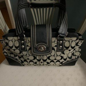 Coach Leather & Canvas Hampton Bag Purse Black F13975